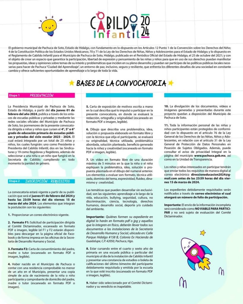 Requisitos Cabildo Infantil 2024 Pachuca